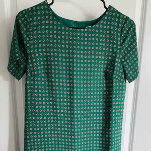 JCrew Green Patterned Short Sleeve Shift Dress